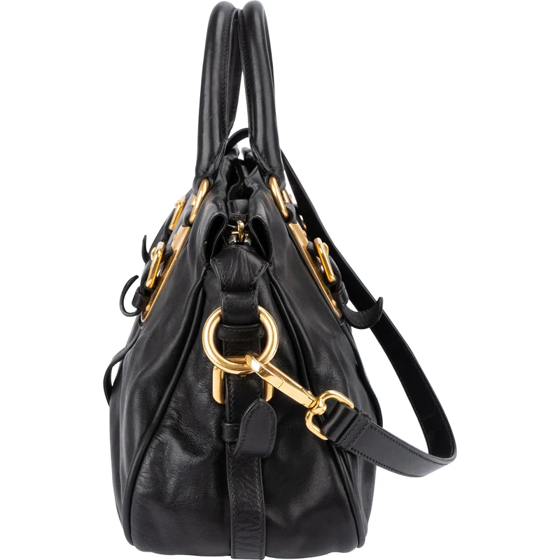 Prada Black Soft Calfskin Buckle Satchel Handbag