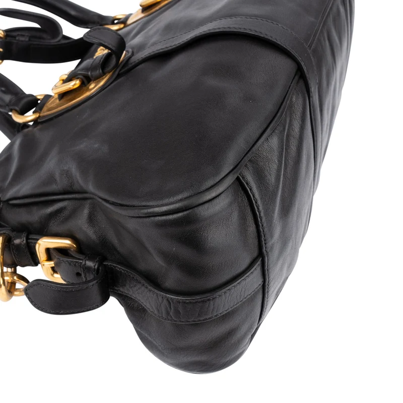 Prada Black Soft Calfskin Buckle Satchel Handbag