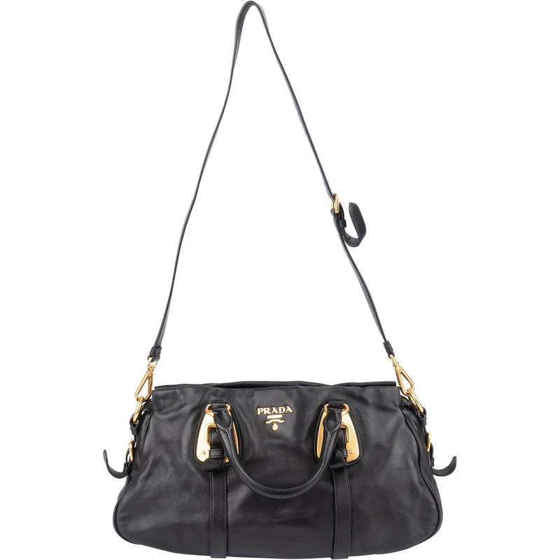 Prada Black Soft Calfskin Buckle Satchel Handbag