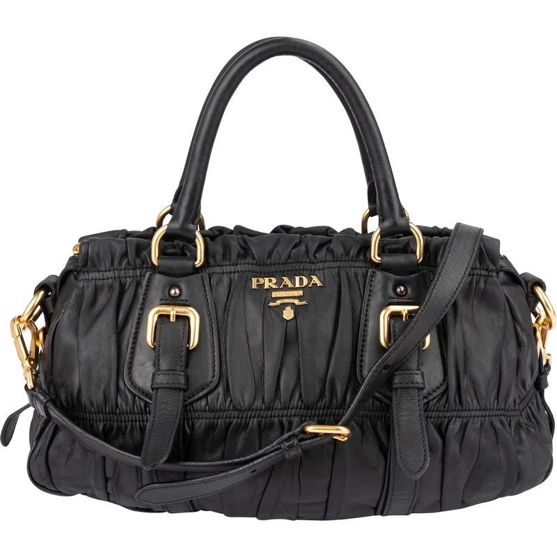 Prada Black Nappa Leather Gauffre Satchel Handbag