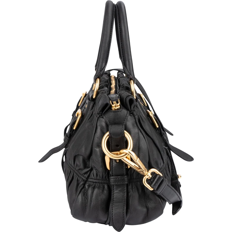 Prada Black Nappa Leather Gauffre Satchel Handbag