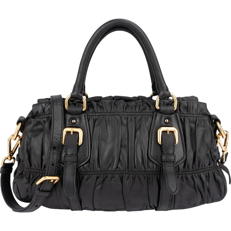 Prada Black Nappa Leather Gauffre Satchel Handbag