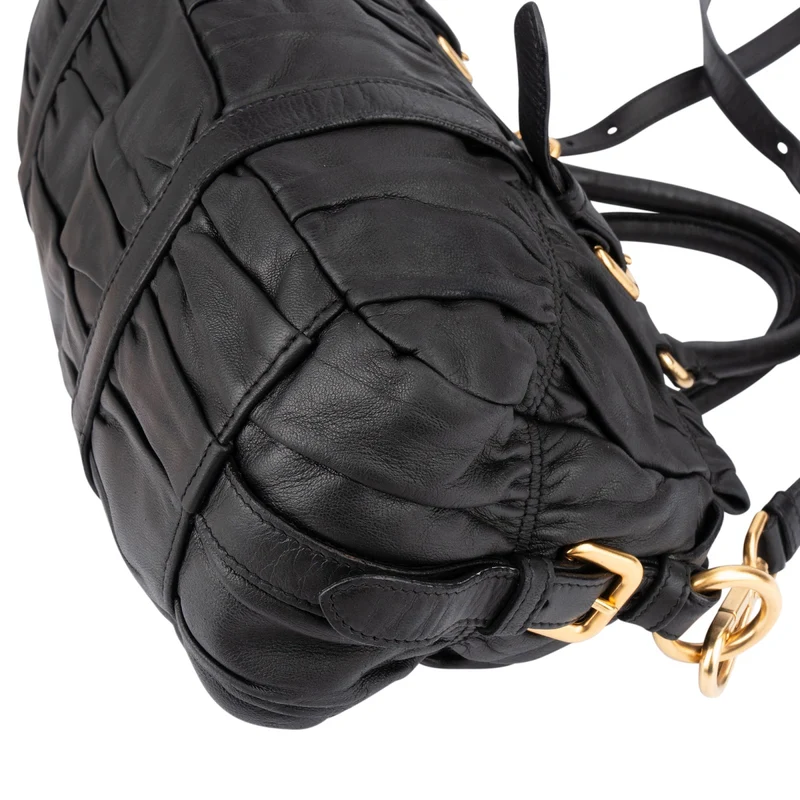 Prada Black Nappa Leather Gauffre Satchel Handbag