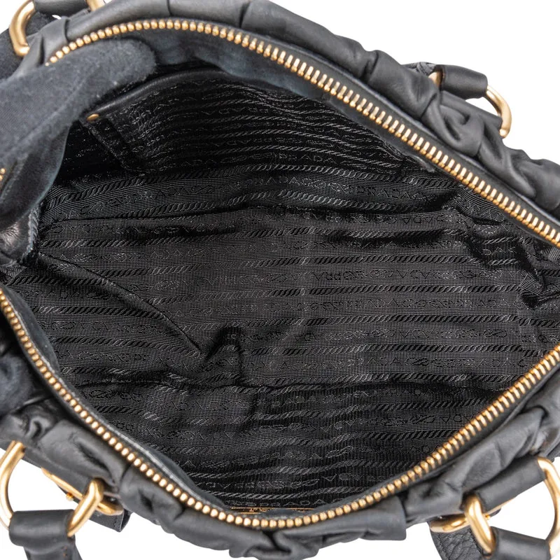Prada Black Nappa Leather Gauffre Satchel Handbag