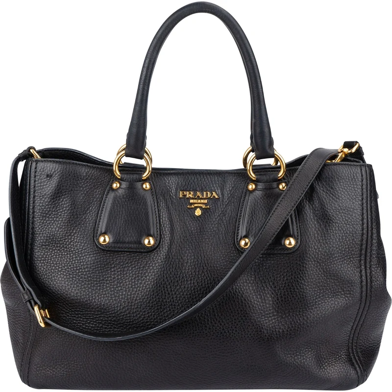 Prada Black Vitello Daino Leather Large Tote Handbag