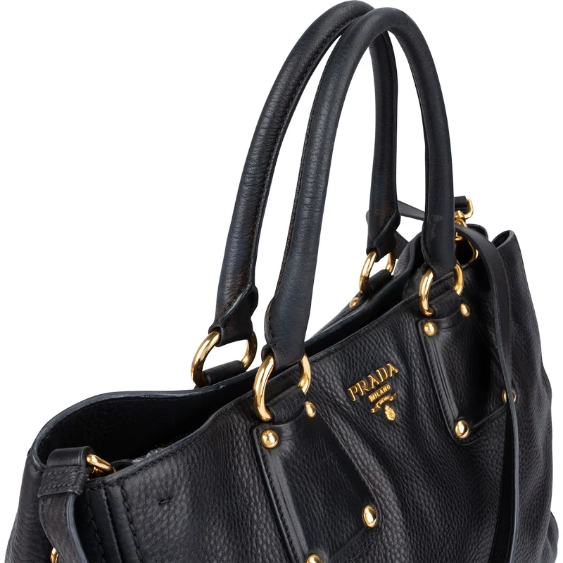 Prada Black Vitello Daino Leather Large Tote Handbag