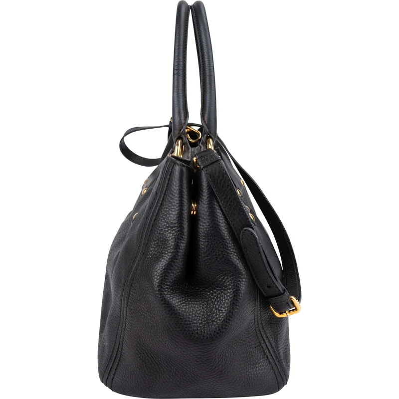 Prada Black Vitello Daino Leather Large Tote Handbag