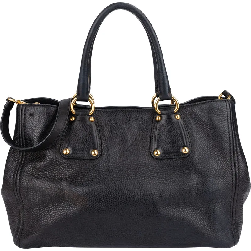 Prada Black Vitello Daino Leather Large Tote Handbag