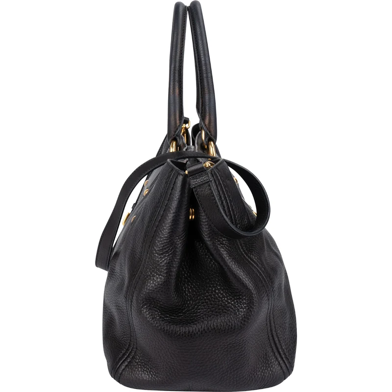 Prada Black Vitello Daino Leather Large Tote Handbag