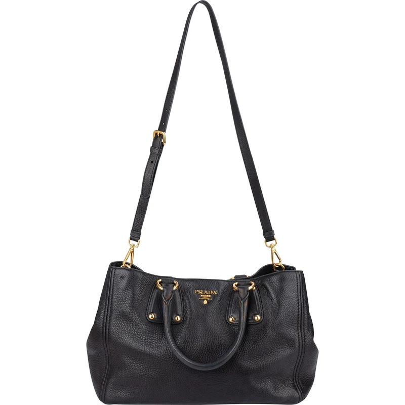 Prada Black Vitello Daino Leather Large Tote Handbag