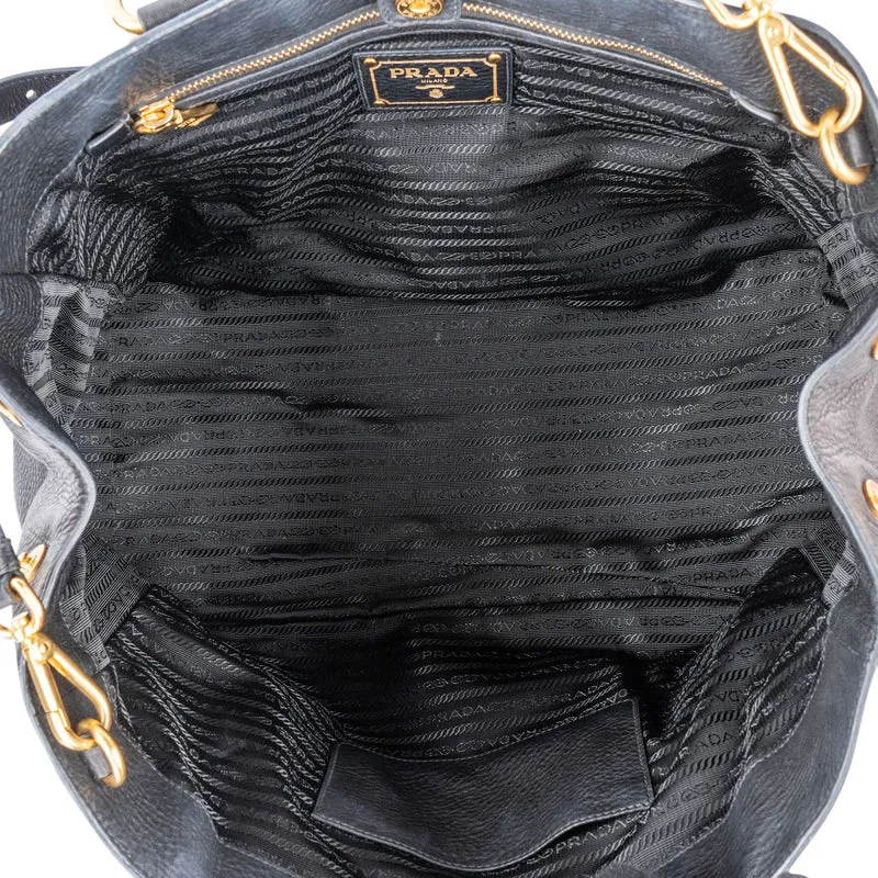 Prada Black Vitello Daino Leather Large Tote Handbag