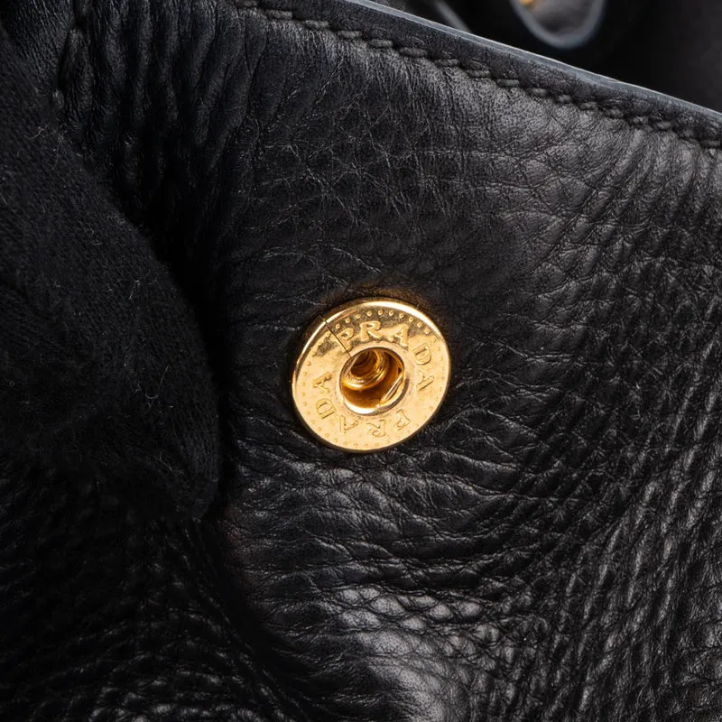 Prada Black Vitello Daino Leather Large Tote Handbag