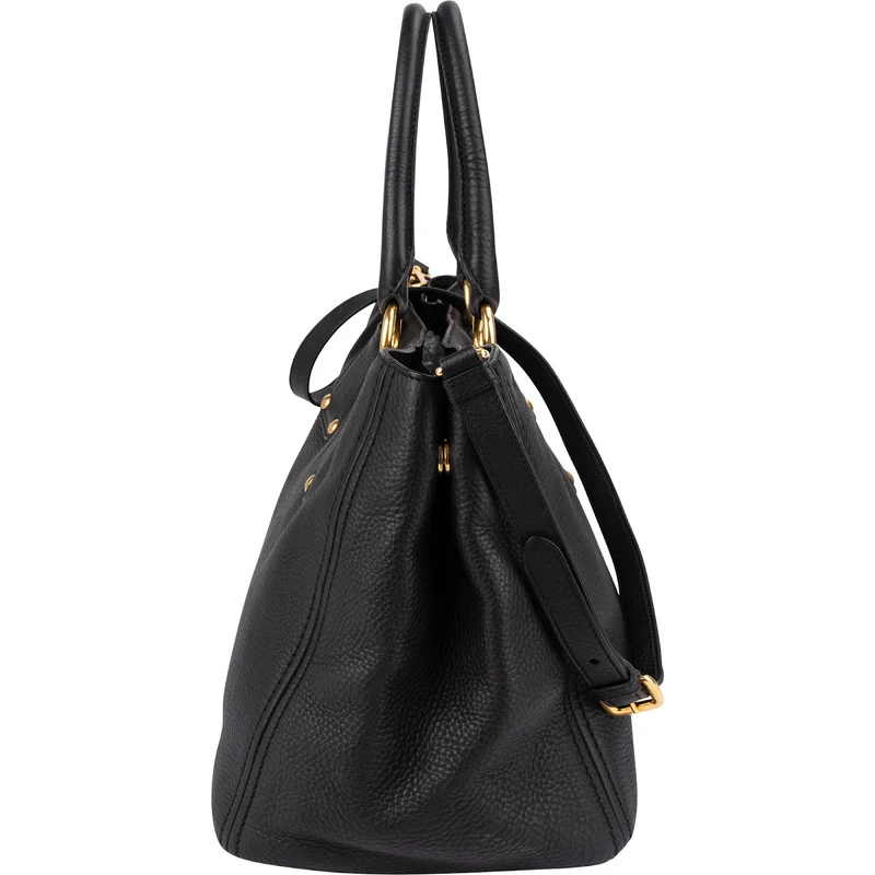 Prada Black Vitello Daino Leather Tote Handbag