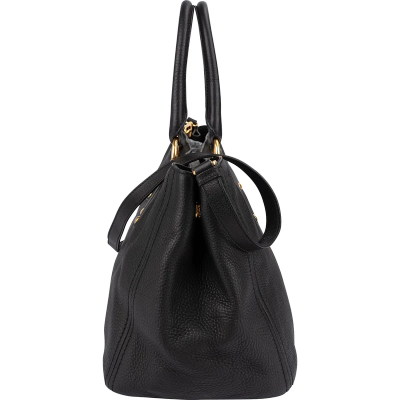 Prada Black Vitello Daino Leather Tote Handbag