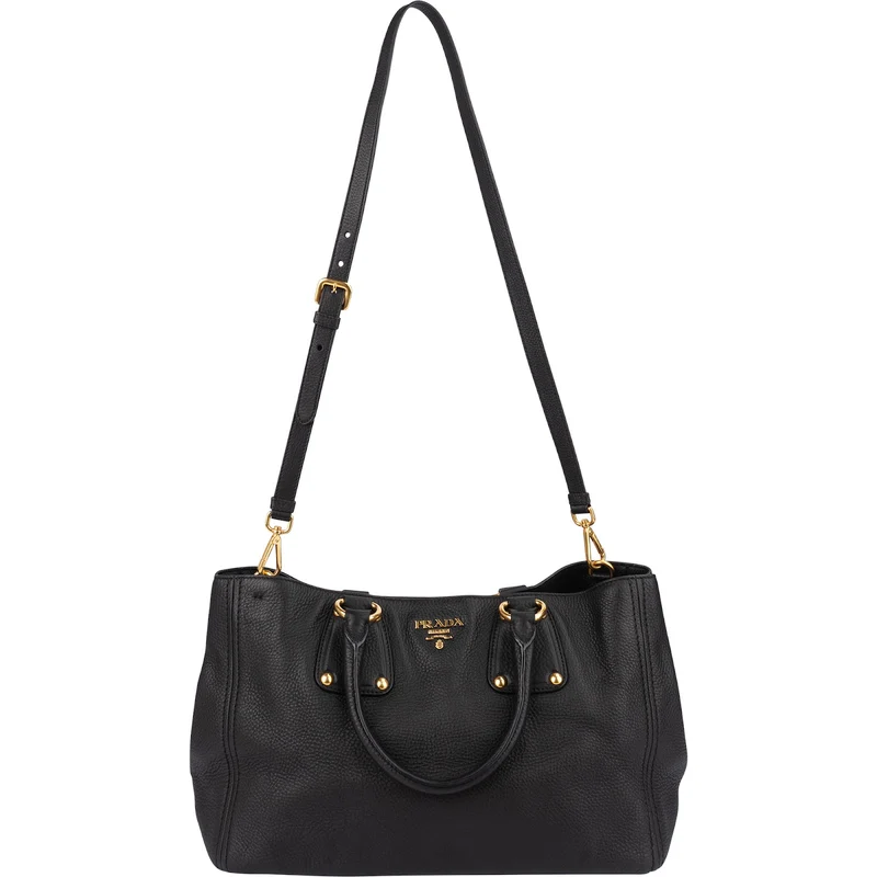 Prada Black Vitello Daino Leather Tote Handbag