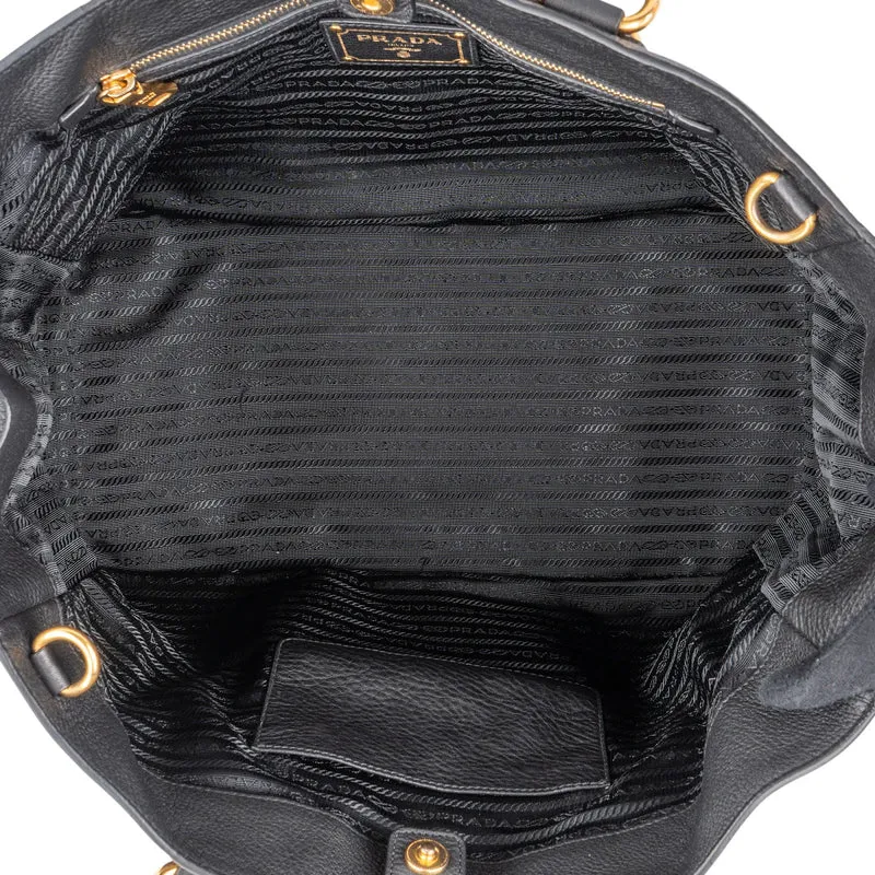 Prada Black Vitello Daino Leather Tote Handbag