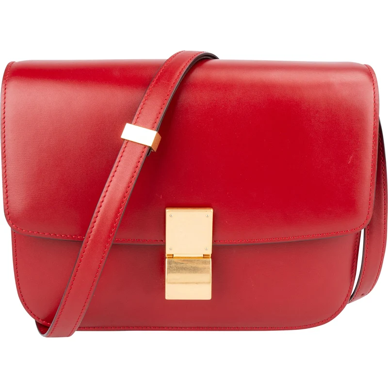 Céline Red Calfskin Classic Box Medium Crossbody Bag
