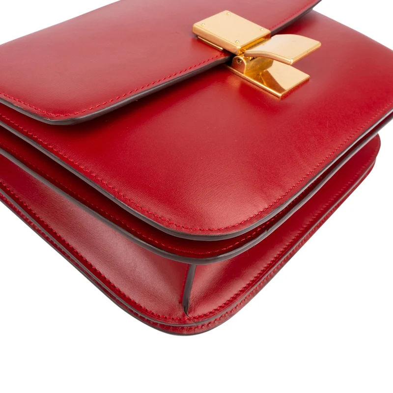 Céline Red Calfskin Classic Box Medium Crossbody Bag