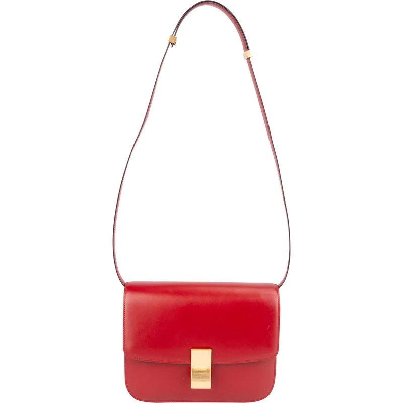 Céline Red Calfskin Classic Box Medium Crossbody Bag