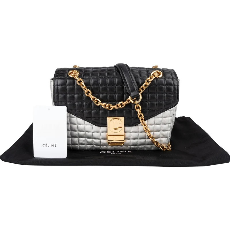 Celine Quilted Bicolor Calfskin Medium C Crossbody Bag