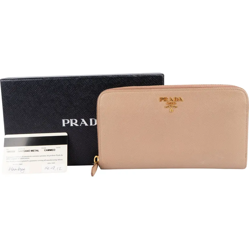 Prada Saffiano Leather Zip Around Wallet