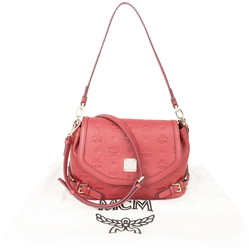 MCM Visetos Monogram Embossed Leather Patricia Saddle Shoulder Crossbody Bag