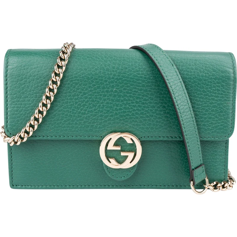 Gucci Pebbled Leather Interlocking GG Wallet On Chain Crossbody Bag