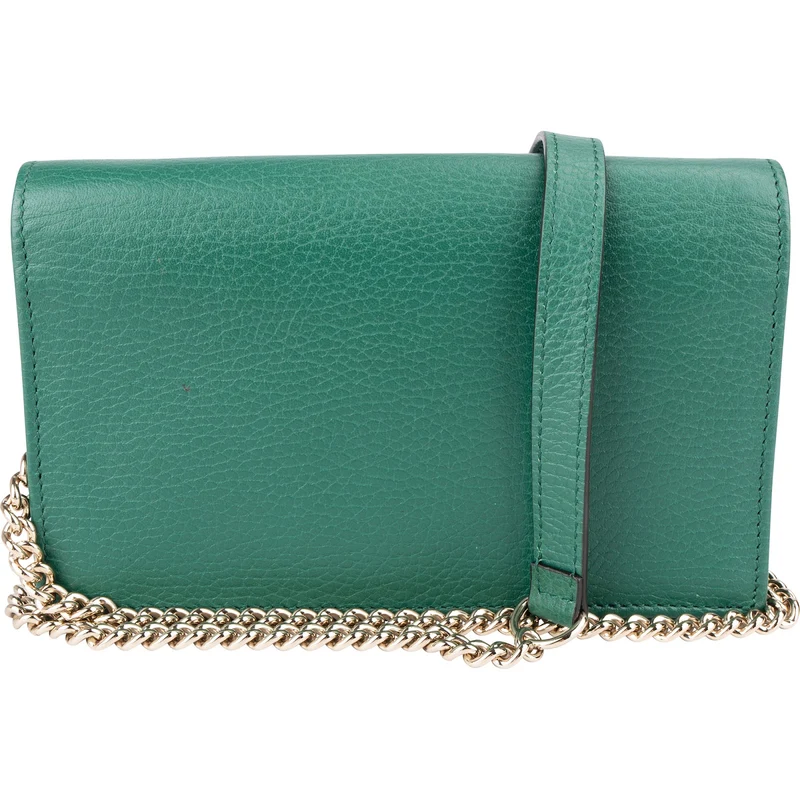 Gucci Pebbled Leather Interlocking GG Wallet On Chain Crossbody Bag