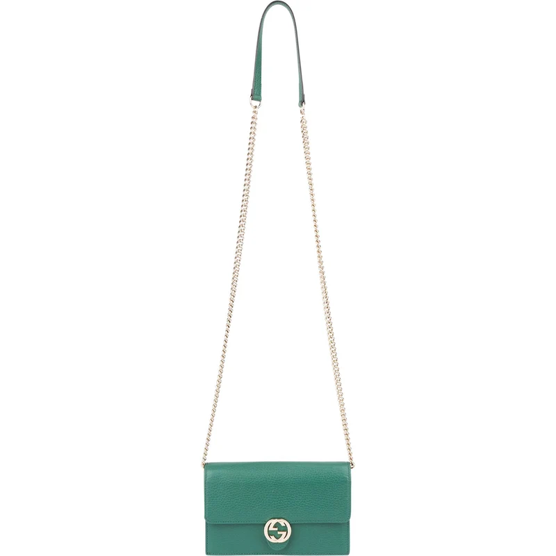 Gucci Pebbled Leather Interlocking GG Wallet On Chain Crossbody Bag