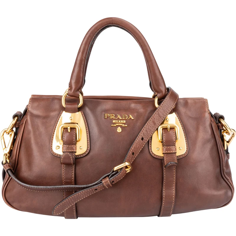 Prada Brown Calfskin Bowler Satchel Handbag