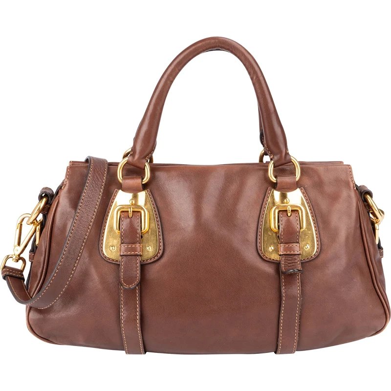 Prada Brown Calfskin Bowler Satchel Handbag