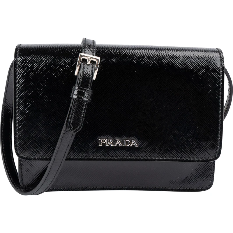 Prada Saffiano Vernice Leather Small Flap Crossbody Bag