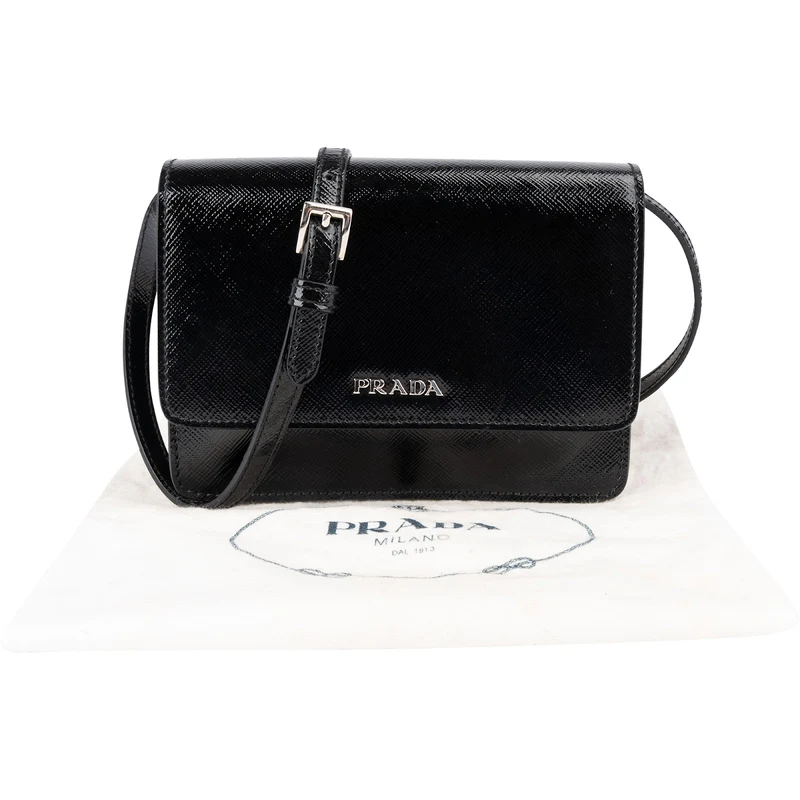 Prada Saffiano Vernice Leather Small Flap Crossbody Bag