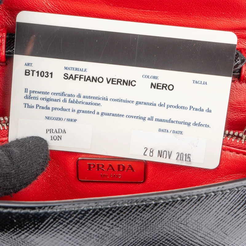 Prada Saffiano Vernice Leather Small Flap Crossbody Bag
