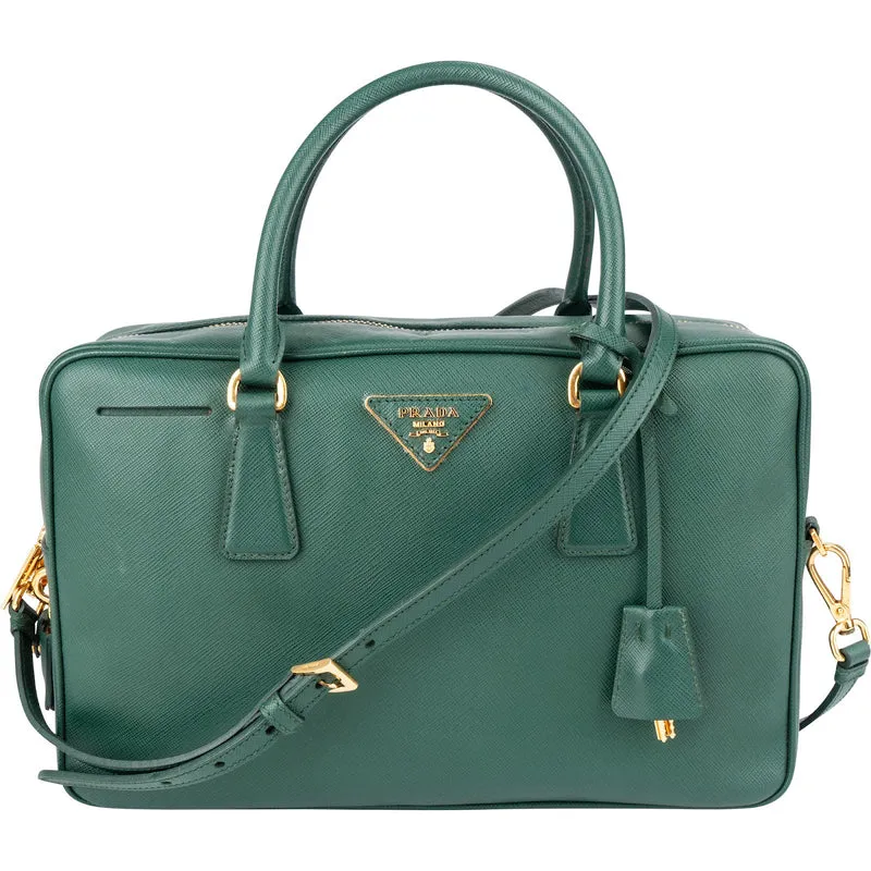 Prada Green Saffiano Leather Small Rectangular Coffer Handbag