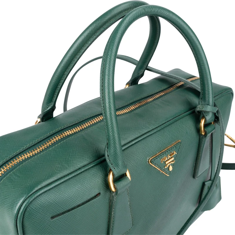 Prada Green Saffiano Leather Small Rectangular Coffer Handbag