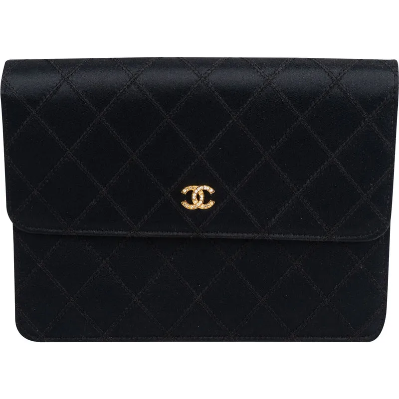 Chanel Quilted Satin Crystal CC Flap Clutch