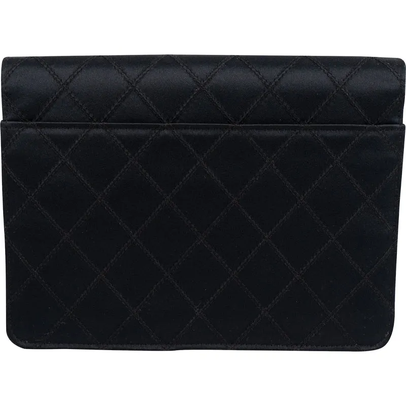 Chanel Quilted Satin Crystal CC Flap Clutch