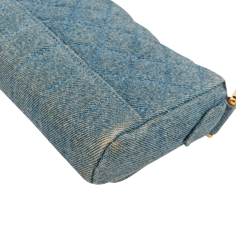Chanel Iconic Quilted Denim 24K Gold Single Flap Runaway Shoulder Bag