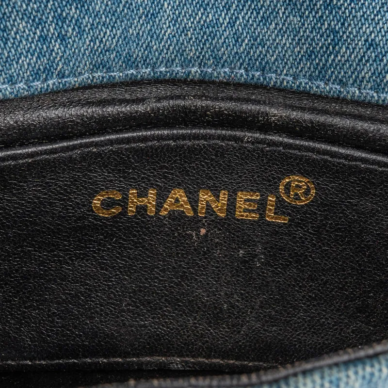 Chanel Iconic Quilted Denim 24K Gold Single Flap Runaway Shoulder Bag