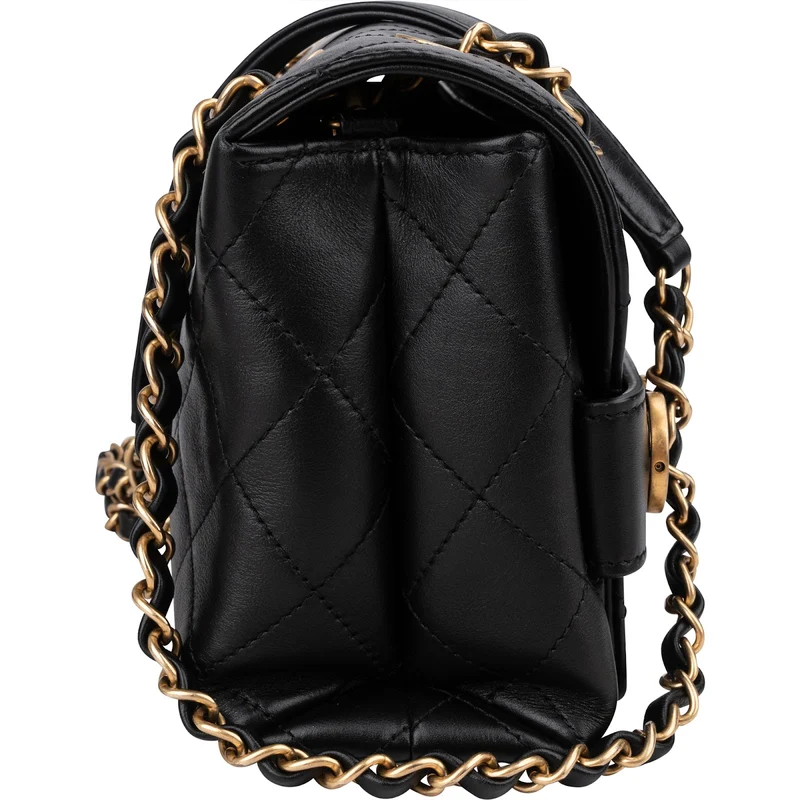 Chanel Quilted Lambskin Chain Spellout Letters Single Flap Crossbody Bag