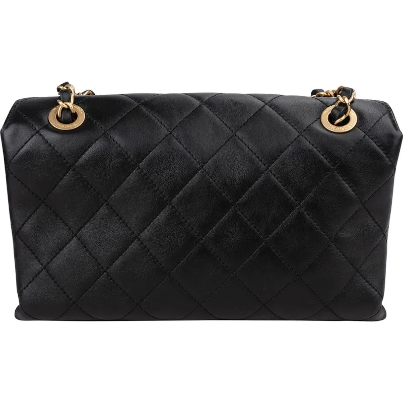 Chanel Quilted Lambskin Chain Spellout Letters Single Flap Crossbody Bag