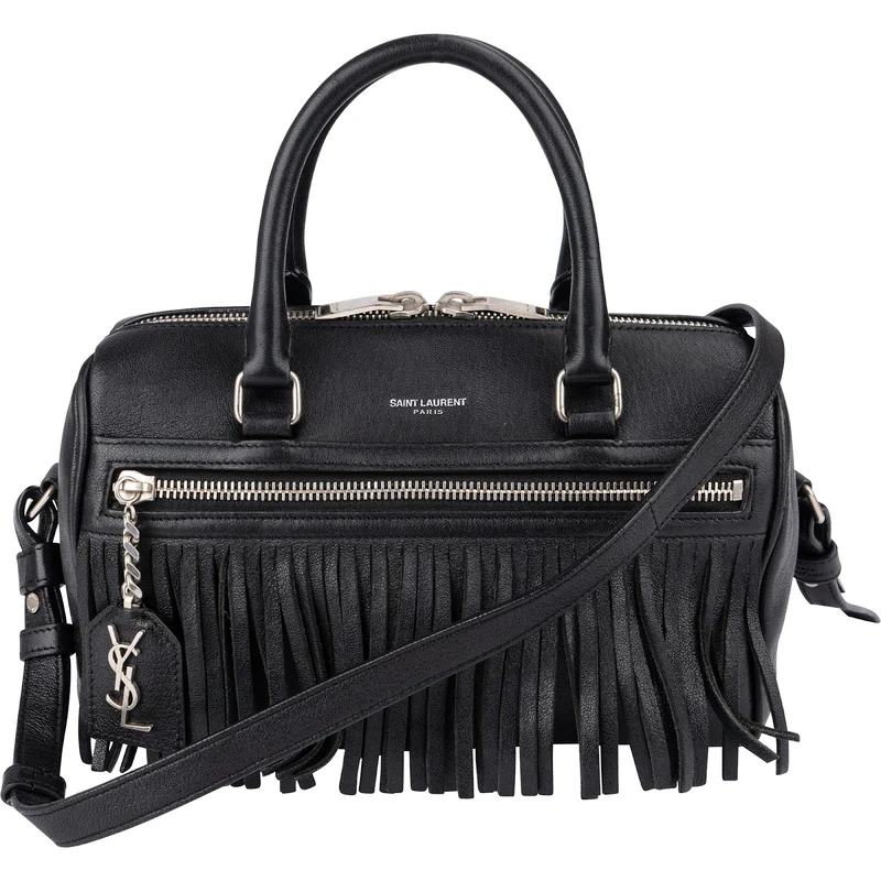 Yves Saint Laurent Black Leather Classic Baby Duffle Fringe Crossbody Bag