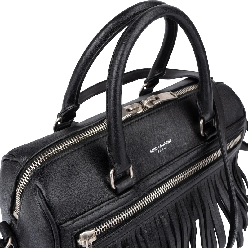 Yves Saint Laurent Black Leather Classic Baby Duffle Fringe Crossbody Bag