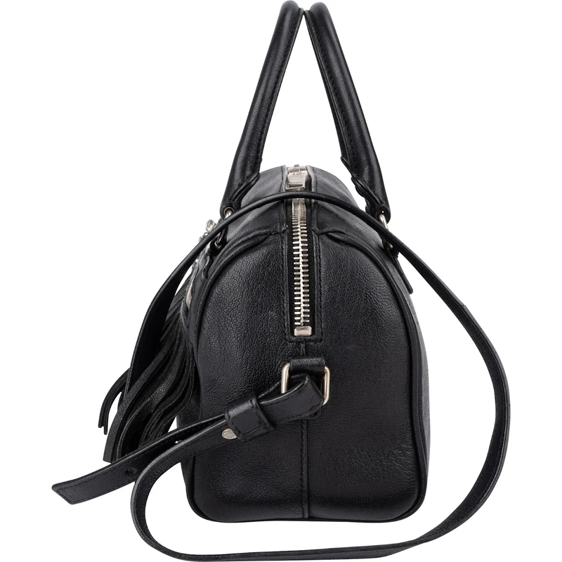 Yves Saint Laurent Black Leather Classic Baby Duffle Fringe Crossbody Bag