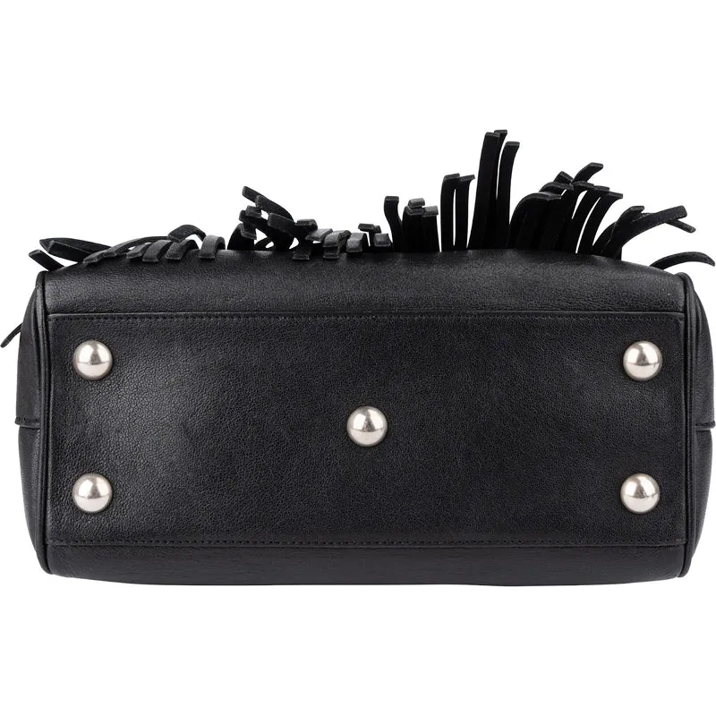 Yves Saint Laurent Black Leather Classic Baby Duffle Fringe Crossbody Bag