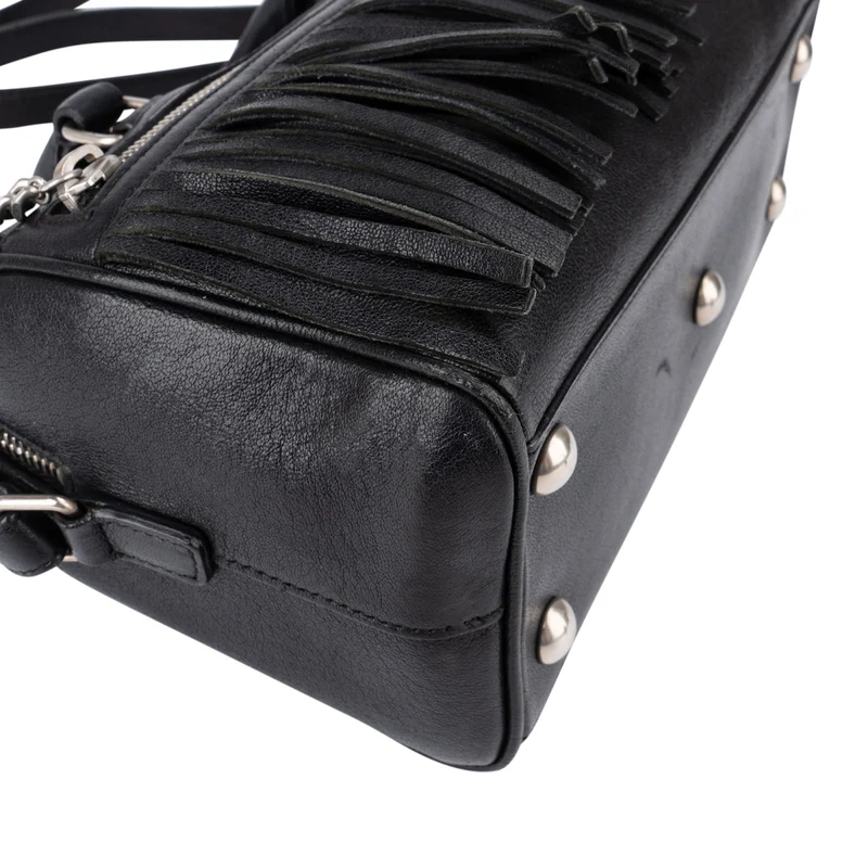 Yves Saint Laurent Black Leather Classic Baby Duffle Fringe Crossbody Bag