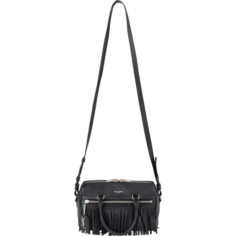 Yves Saint Laurent Black Leather Classic Baby Duffle Fringe Crossbody Bag