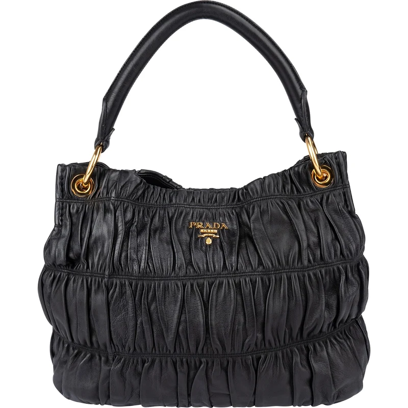 Prada Black Matelassé Nappa Leather Gaufre Shoulder Bag