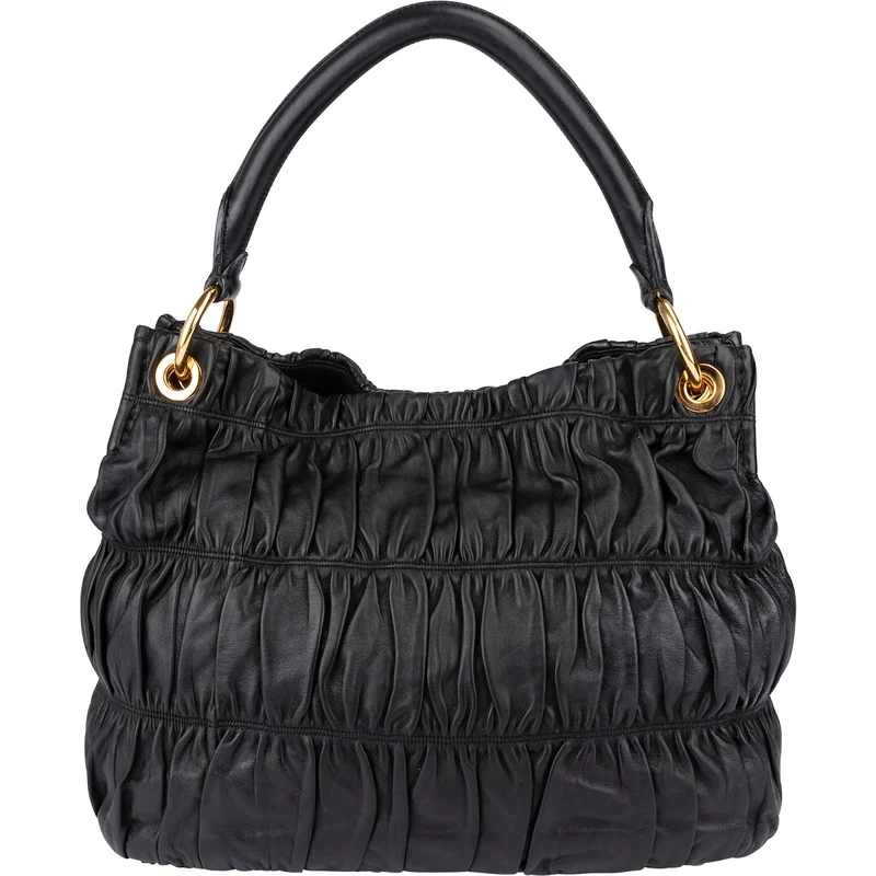 Prada Black Matelassé Nappa Leather Gaufre Shoulder Bag